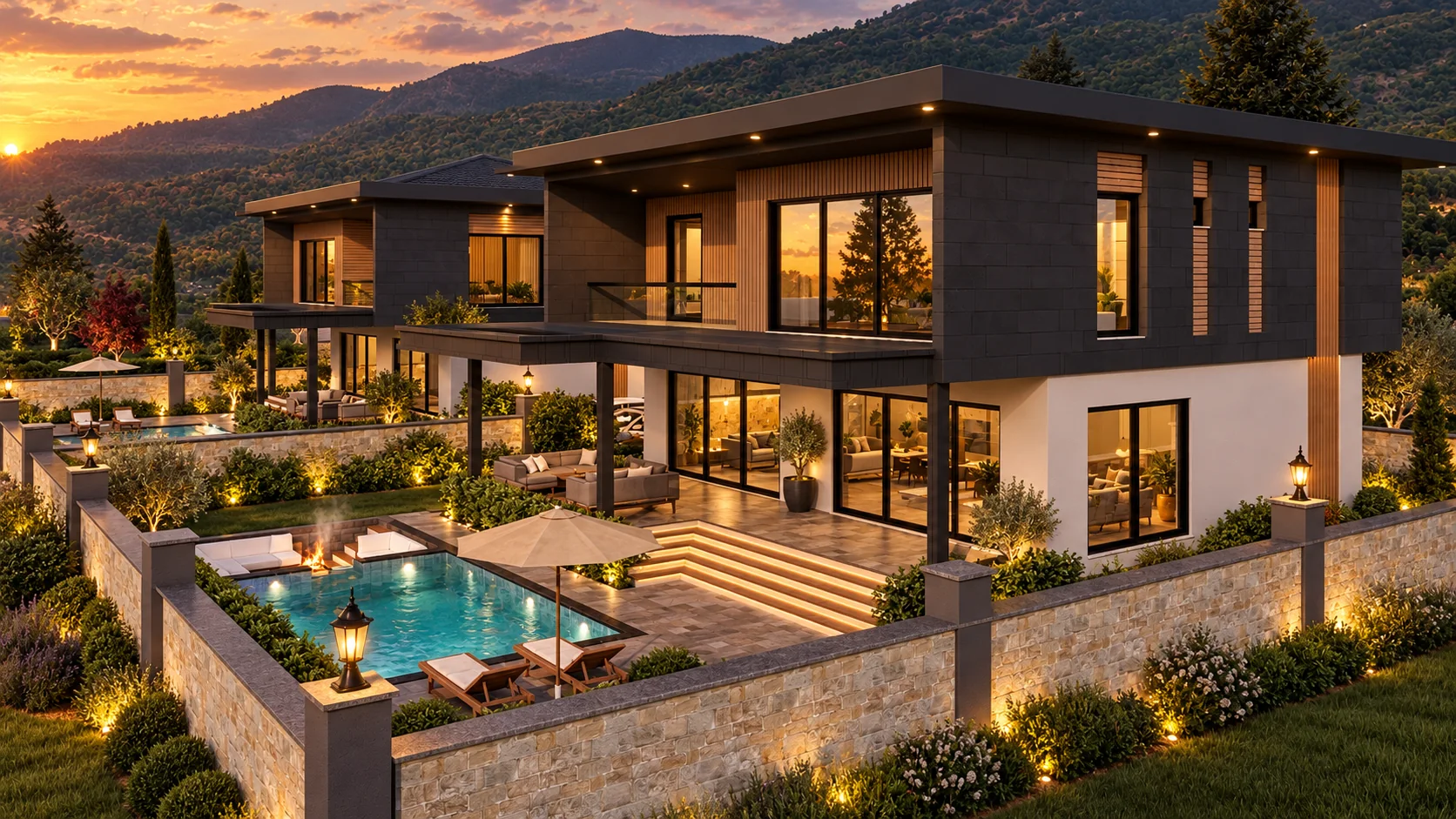 Atatürk Mahallesi · Tamamlanan Villa Projesi – Bahçe ve dış cephe