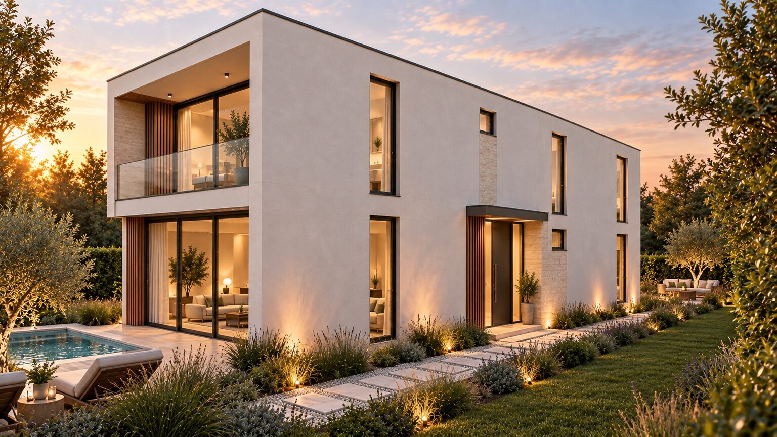 Özdemir Mühendislik Modern Havuzlu Villa mimari tasarımı görünüm 1