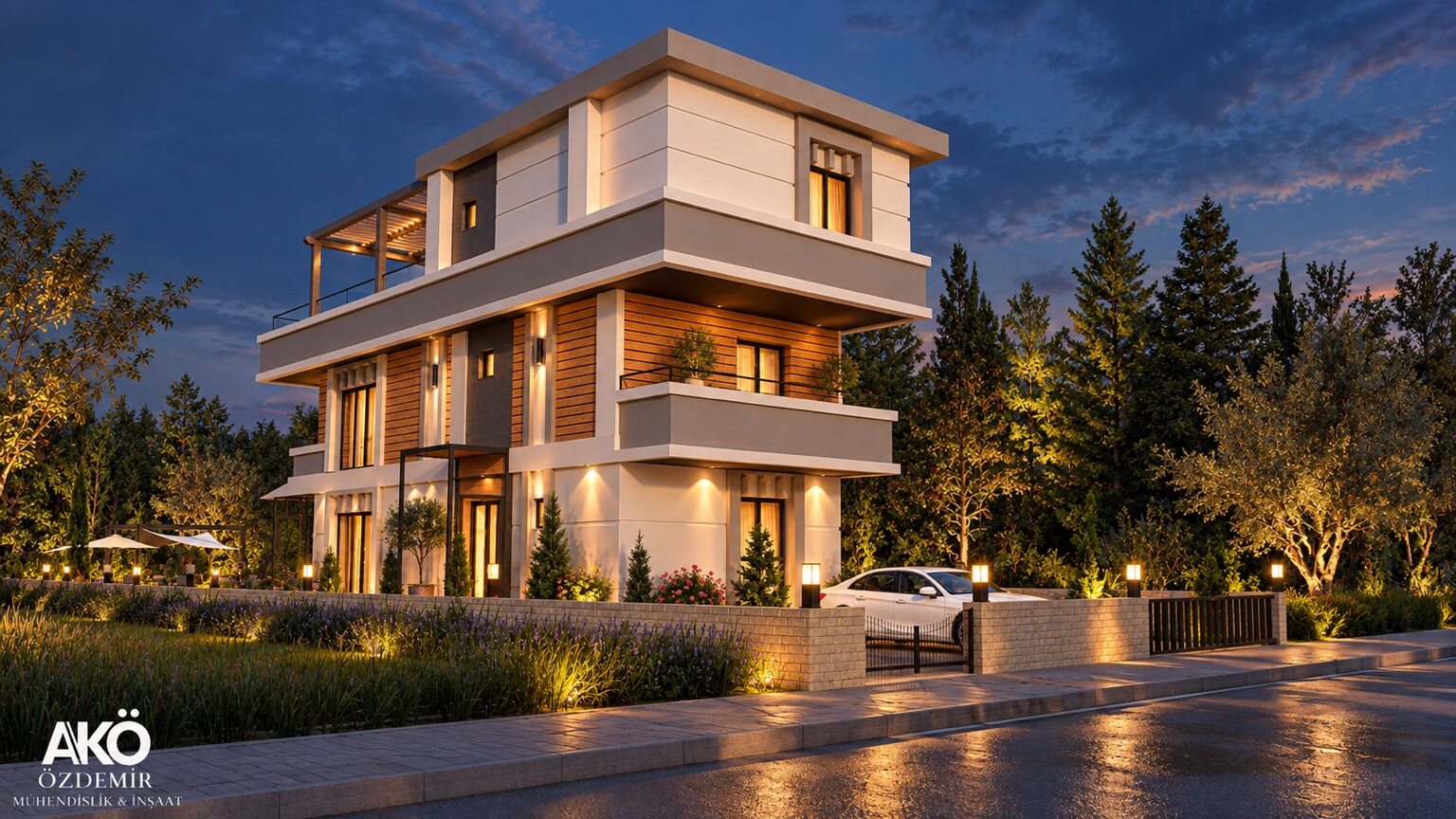 Özdemir Mühendislik Teraslı Villa mimari tasarımı görünüm 1