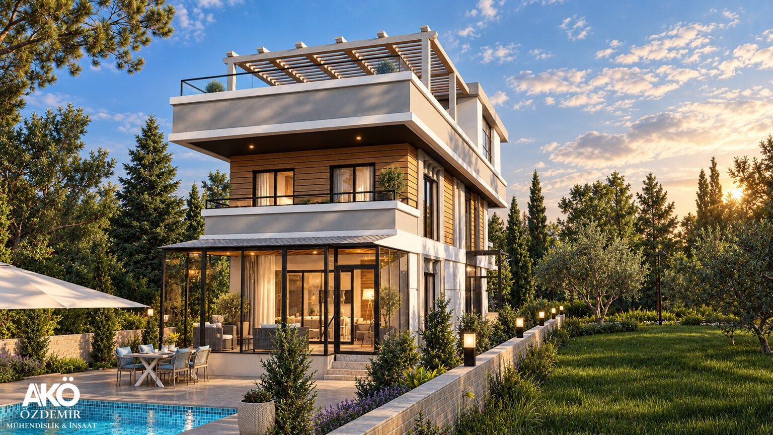 Özdemir Mühendislik Teraslı Villa mimari tasarımı görünüm 2