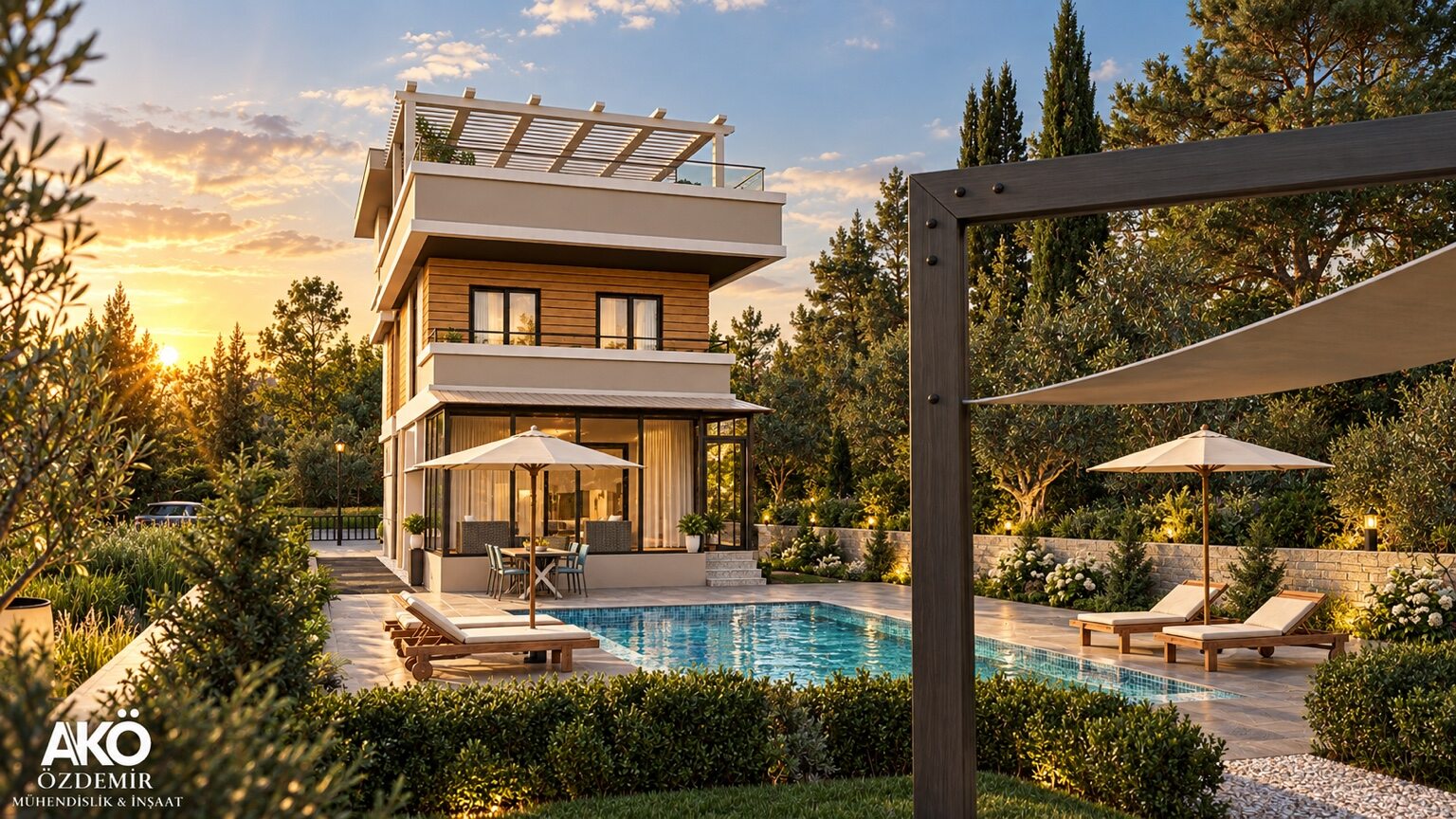 Özdemir Mühendislik Teraslı Villa mimari tasarımı görünüm 4