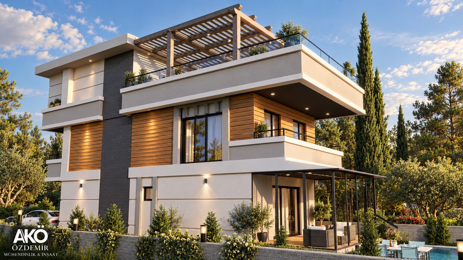 Özdemir Mühendislik Teraslı Villa mimari tasarımı görünüm 5