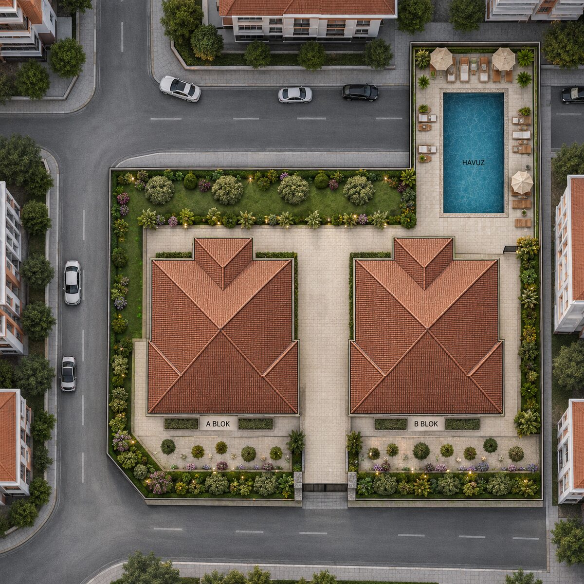 Albayrak 20 3+1 havuzlu site projesi vaziyet planı