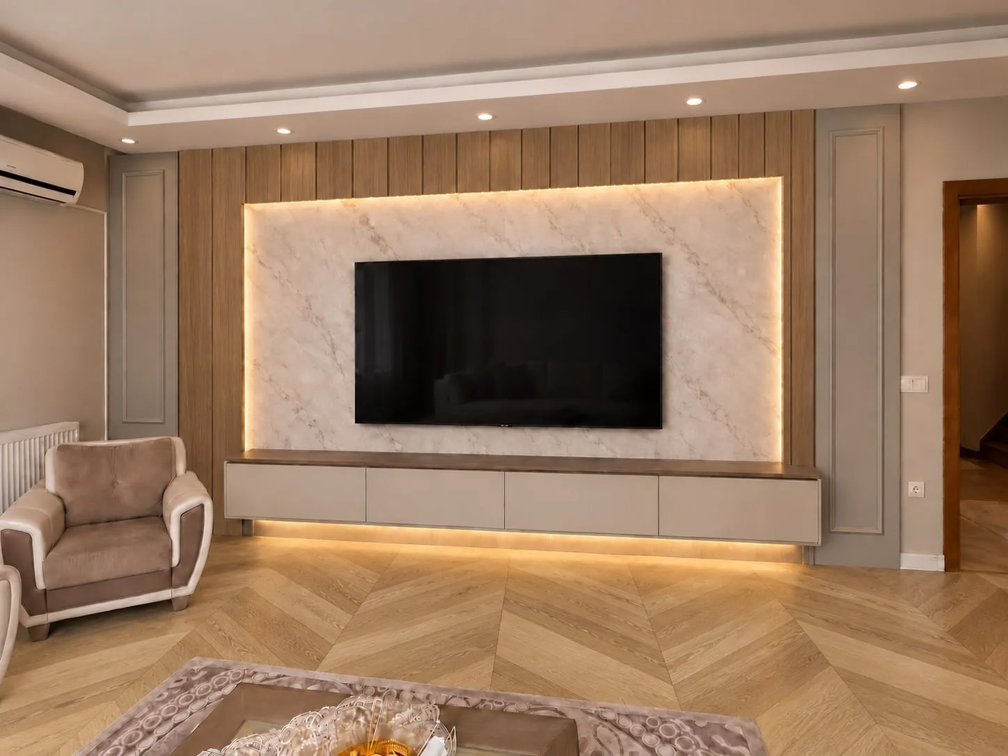 Salon için özel TV ünitesi iç mimarlık tasarımı